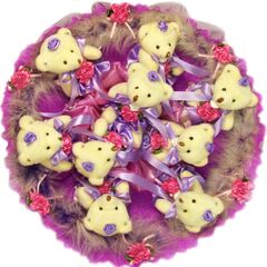 Букет из мягких игрушек "Мишки в фиолетовом", Модель: 0 | Доставка цветов Шарм24