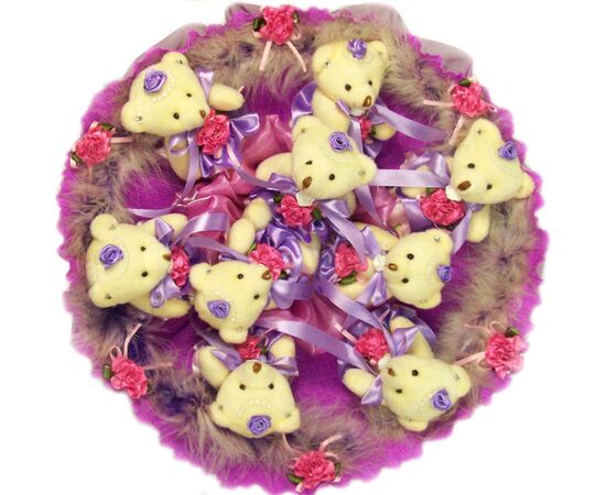 Букет з м'яких іграшок "Ведмедики в фіолетовому", Модель: 0 | Доставка квітів Шарм24