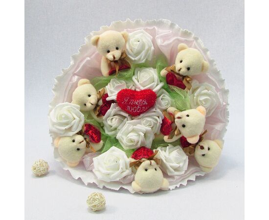 Букет из мягких игрушек "Белые мишки", Модель: 0, фото 2 | Доставка цветов Шарм24