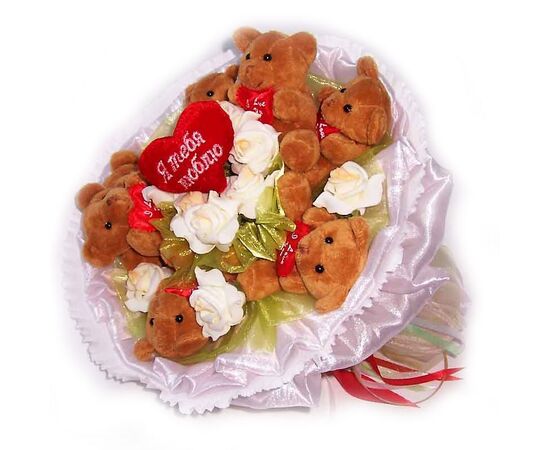Букет из мягких игрушек "Мишки с сердечками", Модель: 0, зображення 2 | Доставка квітів Шарм24