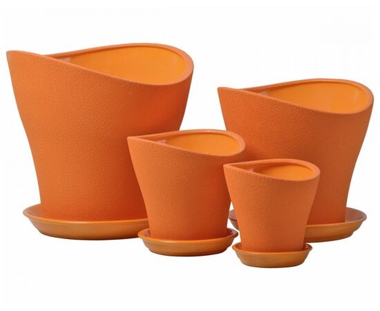 Горщик керамічний Хвиля набір з 4-х Шовк оранж (7,5л, 4л, 1,5л, 0,5л), Модель: 0 | Доставка квітів Шарм24